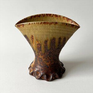 Vintage MCM Studio Art Pottery Vase RES Mark Rustic Earth Tone 5" Hand Made